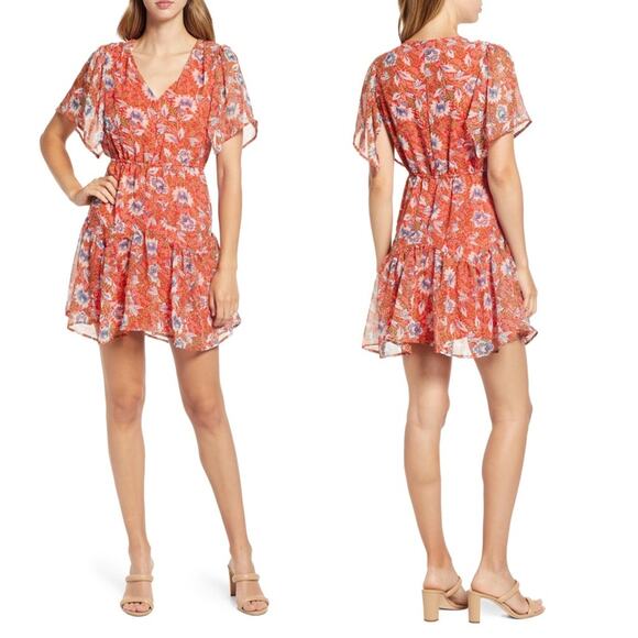 Sam Edelman Country Paisley Aline Floral Fit & Flare Dress Size 10 Red Multi - Picture 1 of 4